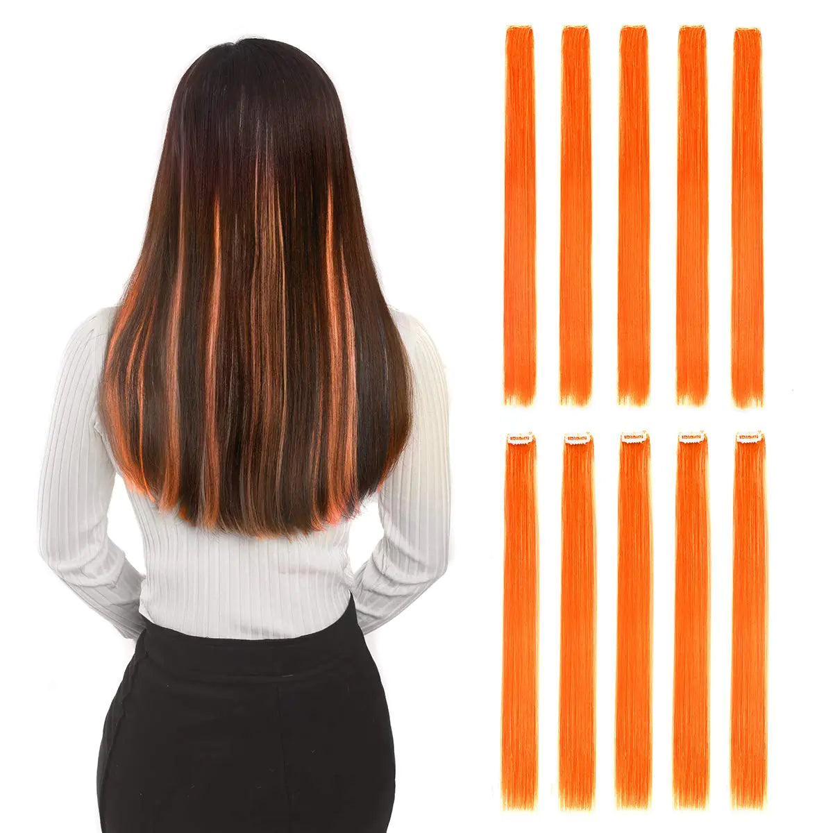 Triss Hair Colored Clip in Hair Extensions 22" 10pcs Straight Fashion Hairpieces for Party Highlights Orange