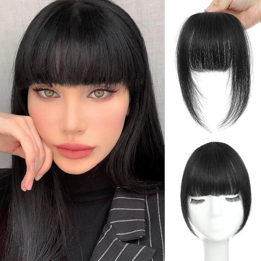 AISI QUEENS Clip in Bangs Fake Bangs Hair Clip on Bangs Real Human Hair Black French Bangs Clip in Hair Extensions Fringe with Temples Hairpieces Curved Bangs for Daily(Natural Black)