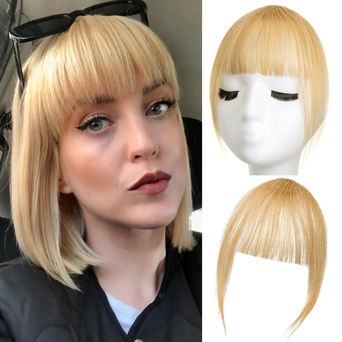 Clip in Bangs 100% Human Hair Extensions 360° Cover Clip on Bangs Real Human Hair for Women Fake Bangs for Daily Wear (Wispy Blonde)