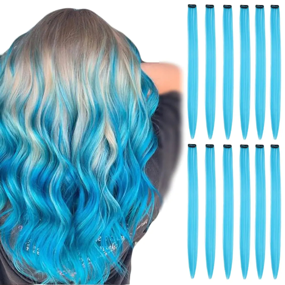 Triss hair12 Pcs Teal Blue Hair Extensions Clip 22 Inch Long Streak Straight Ins Heat Resistant Colored Synthetic