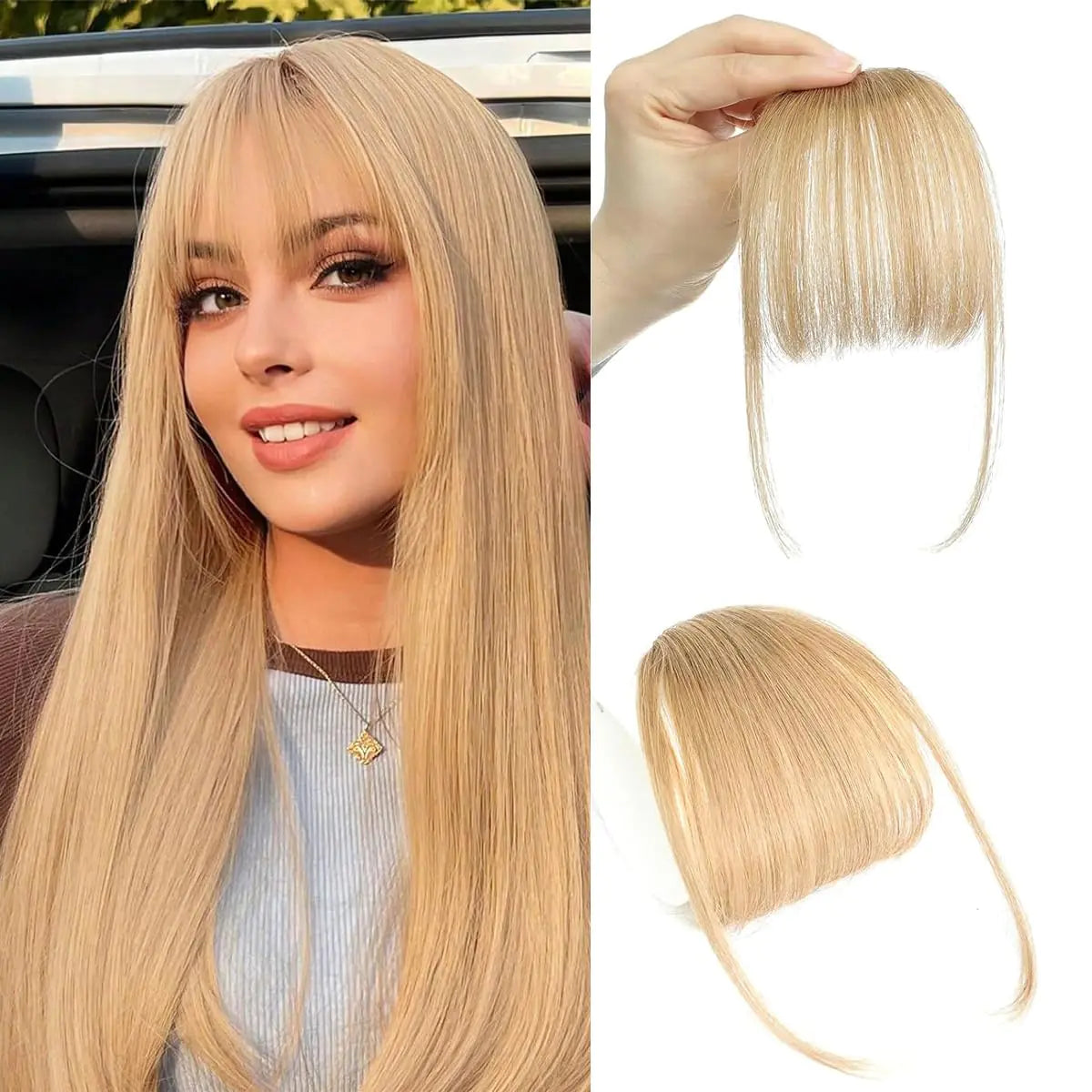 Amaattee Clip in Bangs 100% Human Hair Wispy Bangs Hair Clip Fake Bangs Fringe with Temples Hairpieces Air Bangs for Women #27