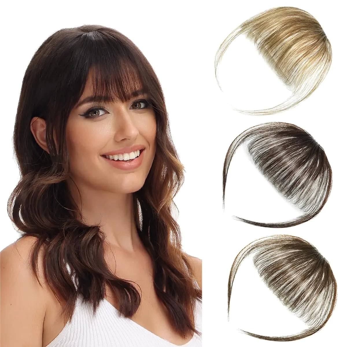 EMERLILY Bangs Hair Clip in Hair Extensions Human Hair Flat Front Face Air Fringe Bangs with Temples Light Brown Soft Real Human Hair Pieces for Women