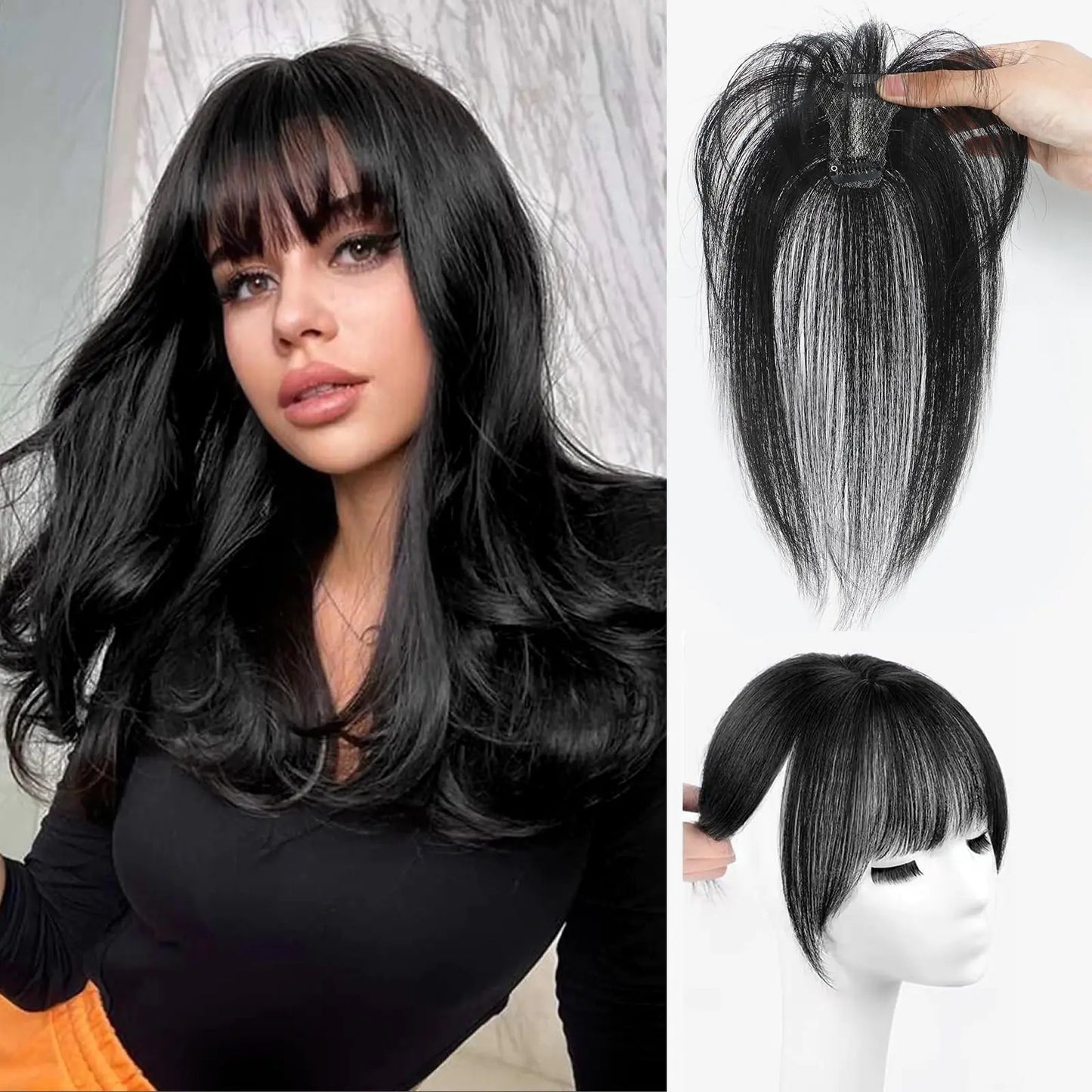 Triss Hair Clip in Bangs Hair Clip 100% Real Human Hair Toppers for women Clip on Bangs Human Hair with Lace Topper Bangs 360°Cover Clip on Bangs for Women Wispy Fake Bangs for Daily Wear