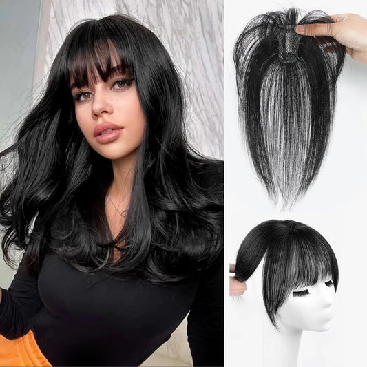 Triss Hair Clip in Bangs Hair Clip 100% Real Human Hair Toppers for women Clip on Bangs Human Hair with Lace Topper Bangs 360°Cover Clip on Bangs for Women Wispy Fake Bangs for Daily Wear