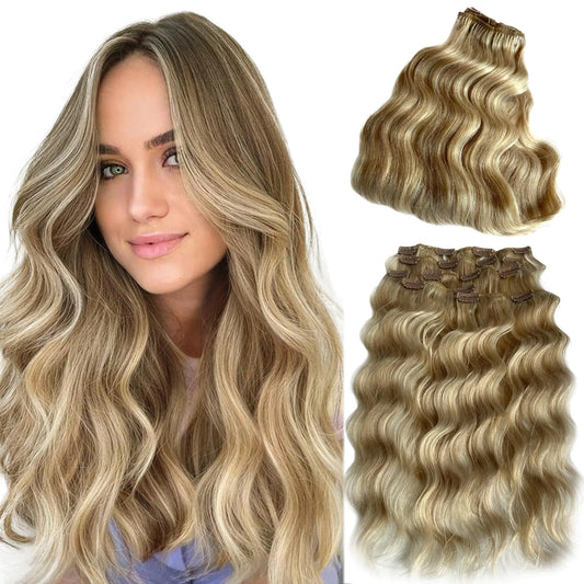 Triss Hair Clip in Hair Extensions  70g Beach Blonde Water Wavy 14 inch 7PCS